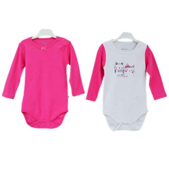 Κορμάκια μακρυμάνικα άσπρο-φουξ (σετ 2 τμχ)