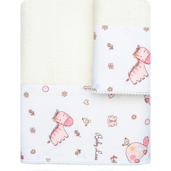 Πετσέτες Σετ 2 τμχ Baby Love Άσπρο-Ροζ
